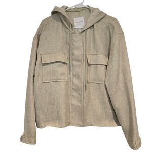 Avec Les Filles Linen-Look Boxy Light Green Hooded Jacket, Size XL